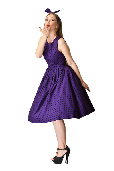 PRE ORDER Annie Polka Dot Swing Dress in Purple/Black