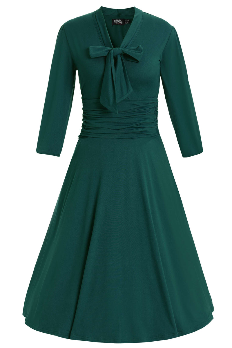 Sandra Bow Tie Casual Dress In Emerald Green