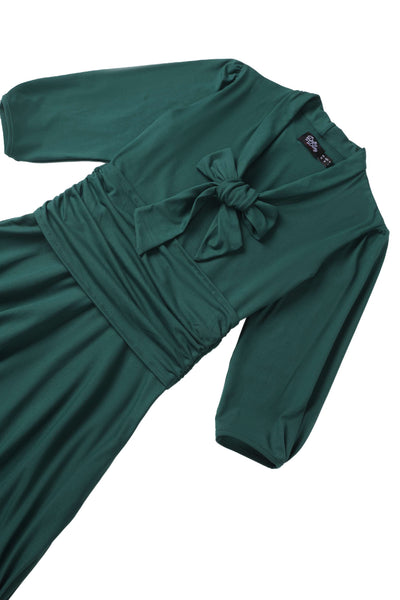 Sandra Bow Tie Casual Dress In Emerald Green
