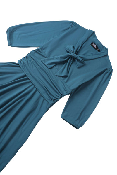 Sandra Bow Tie Casual Dress In Peacock Blue