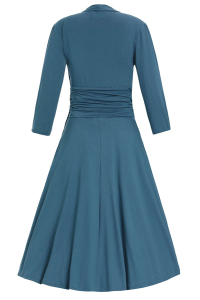Sandra Bow Tie Casual Dress In Peacock Blue