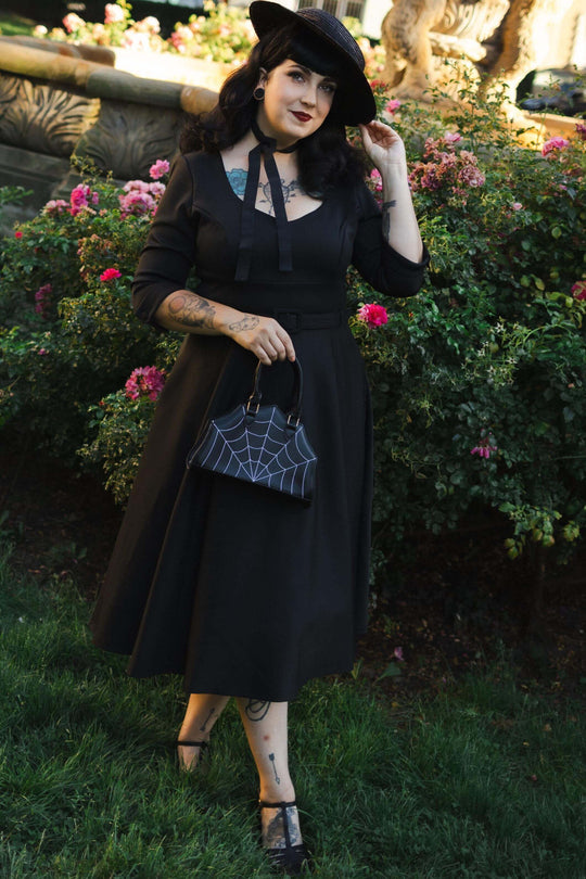 Scarlette Long Sleeved Black Midi Dress