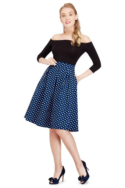 EU STOCK Rochelle High Waist Full Circle Polka Dot Skirt in Blue