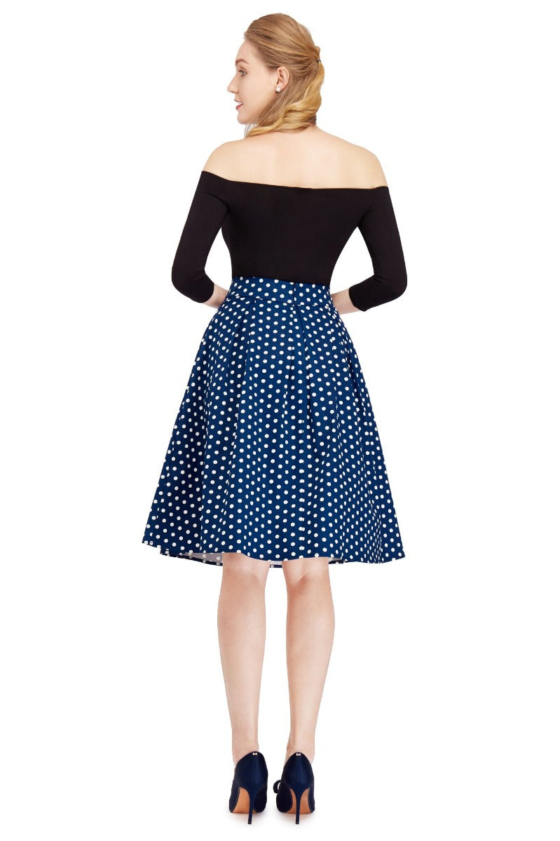 EU STOCK Rochelle High Waist Full Circle Polka Dot Skirt in Blue