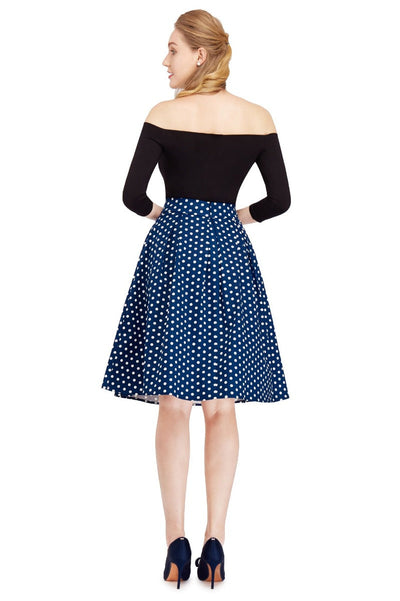 PRE ORDER Rochelle High Waist Full Circle Polka Dot Skirt in Blue