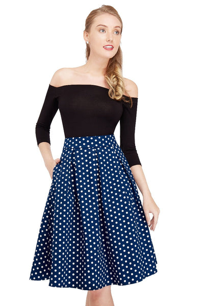 PRE ORDER Rochelle High Waist Full Circle Polka Dot Skirt in Blue