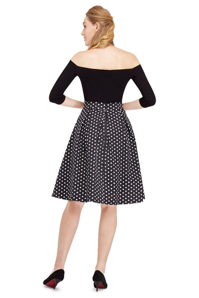 PRE-ORDER Rochelle High Waist Full Circle Polka Dot Skirt in Black