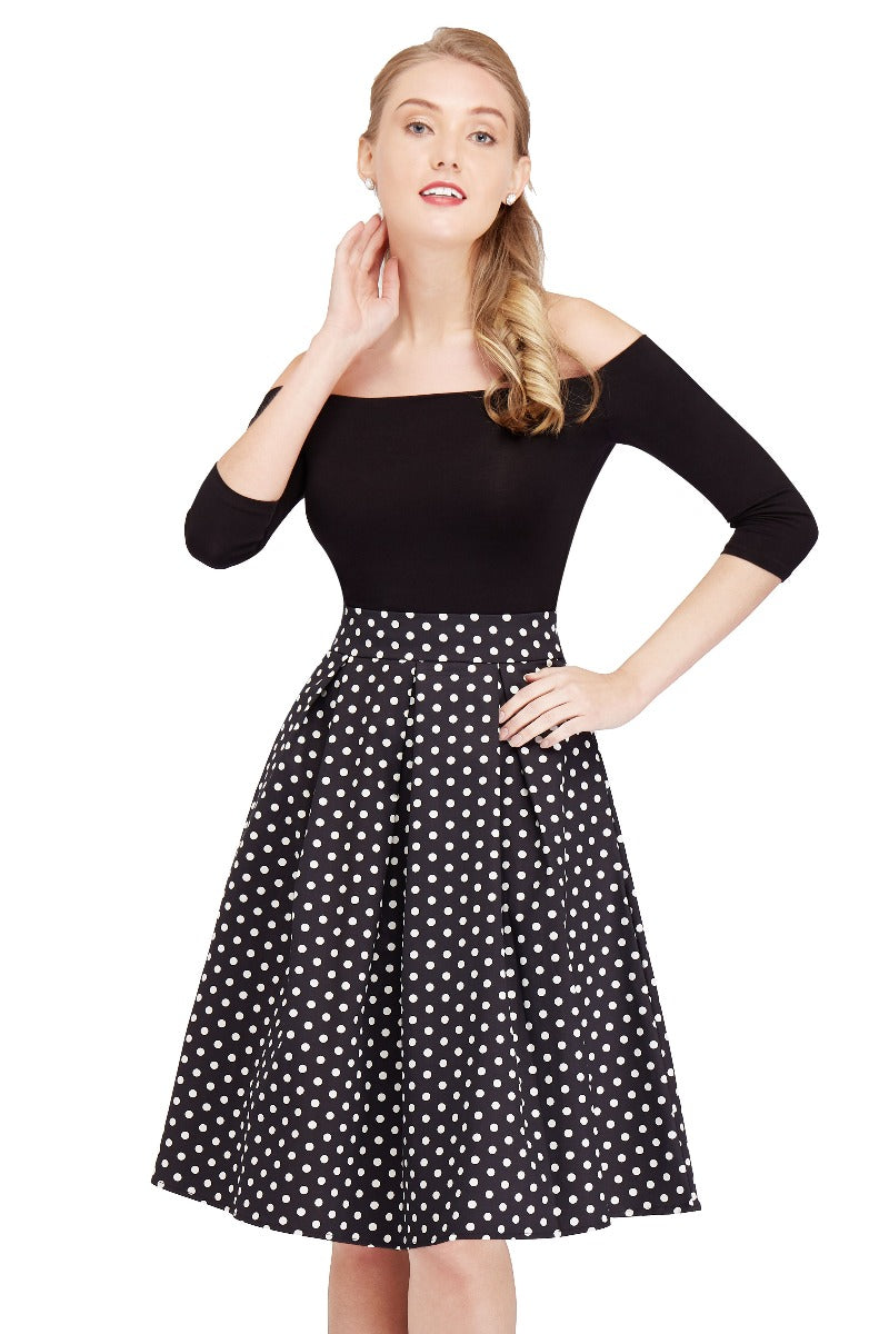 PRE-ORDER Rochelle High Waist Full Circle Polka Dot Skirt in Black