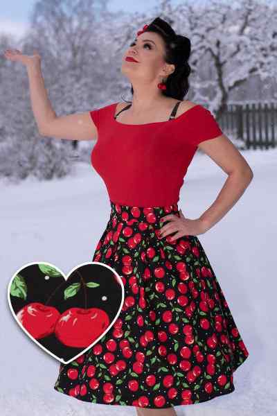 Carolyn Box Pleat Skirt in Cherry Print