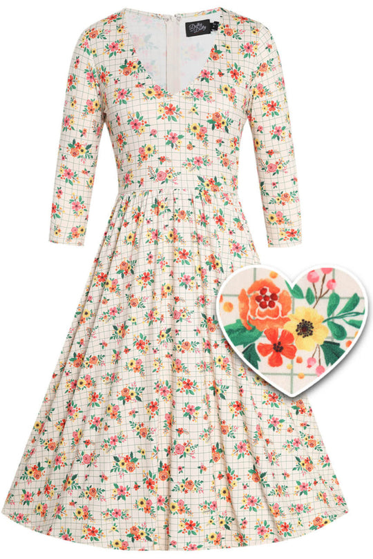 Front view of Summer Flower Grid Dress