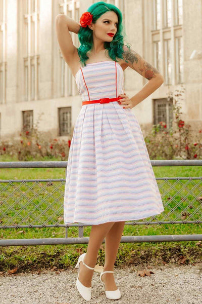 Front view of Summer Striped Strapless Dress