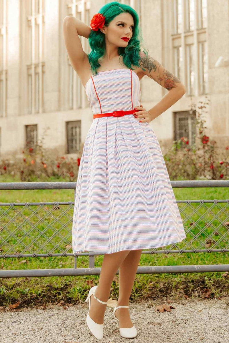 Front view of Summer Striped Strapless Dress