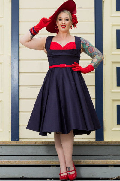 Grace Vintage Style Jive Dress in Dark Blue-Red