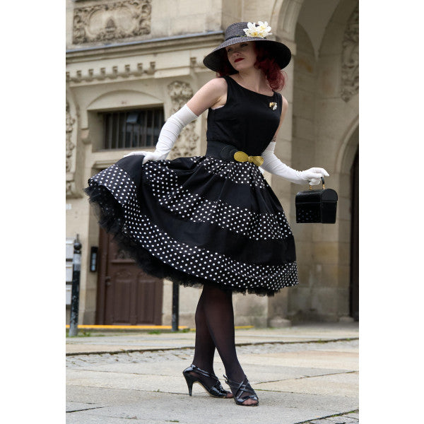 Anna Adorable Striped 50s Inspired Swing Dress in Black