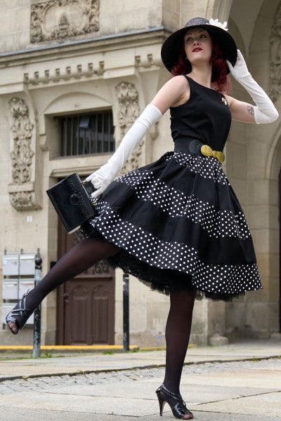 Anna Adorable Striped 50s Inspired Swing Dress in Black