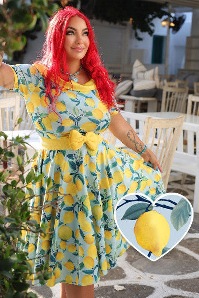 Darlene Blue Lemon Flared Dress