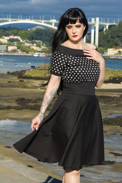 PRE ORDER Darlene 50's Style Swing Dress in Black/ White Polka