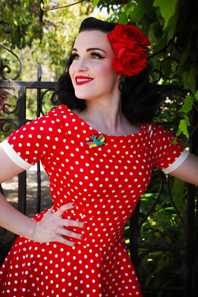 PRE-ORDER Darlene 50's Style Swing Dress in Red/ White Polka