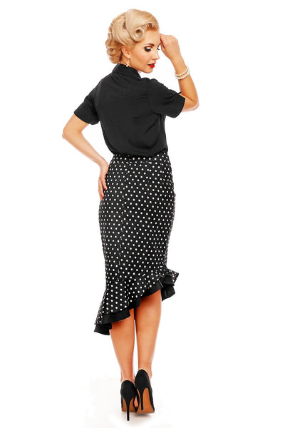 PRE-ORDER Madison High Waist 50s Style Ruffle Skirt In Black-Dots