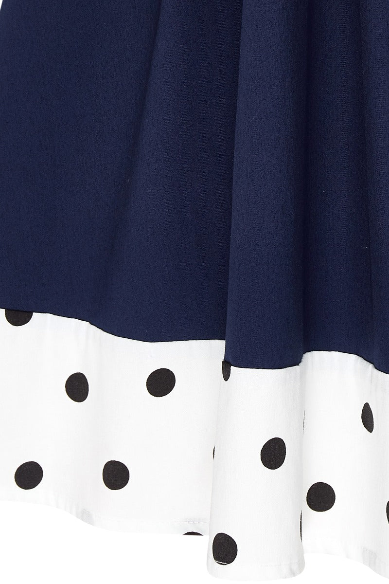EU Stock-Sophia Rockabilly Halter Neck Swing Dress in Navy Blue & White Polka Dots