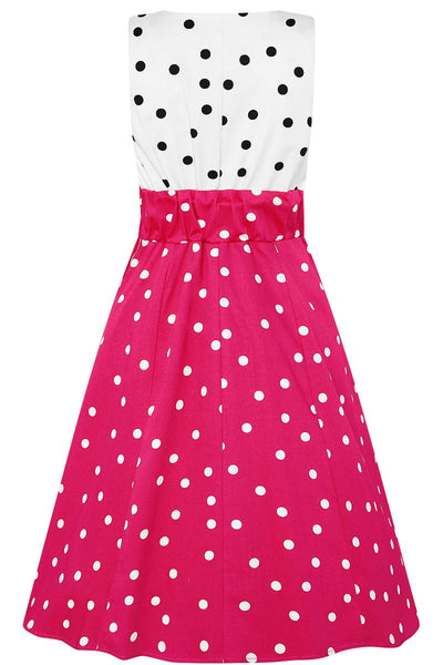 PRE ORDER Laura Deep V Neck Polka Dot Swing Dress in White/Black and Hot Pink/White