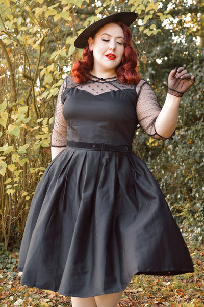 EU STOCK Elizabeth Vintage Inspired Swing Dress in Black