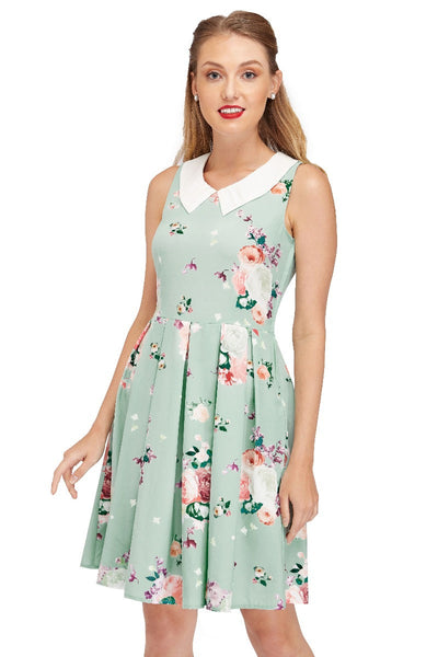 EU STOCK Annette 1960s Mod Style Dress Light Blue & Pale Pink Roses