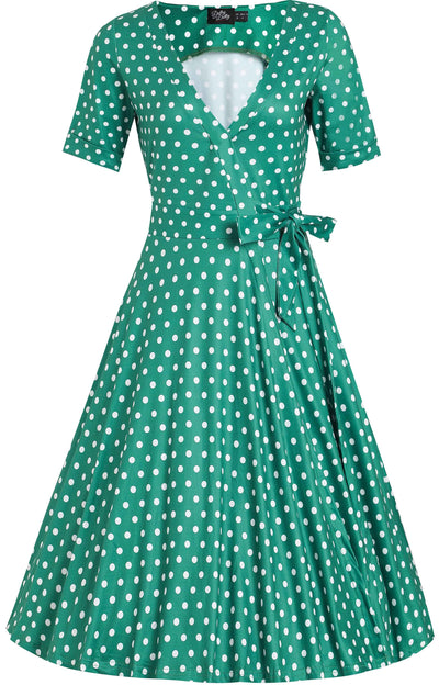 Matilda Dark Green & White Polka Knit Wrap Dress