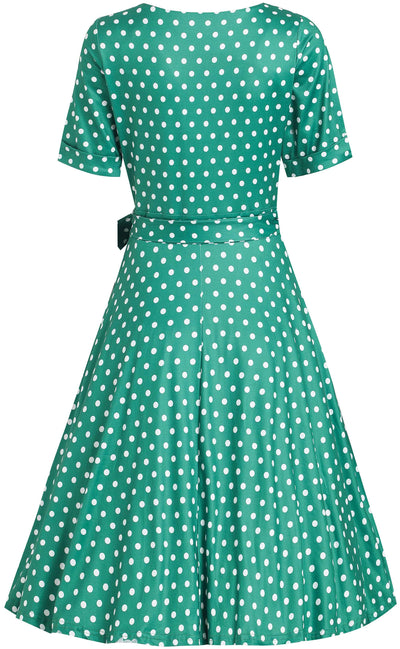 Matilda Dark Green & White Polka Knit Wrap Dress