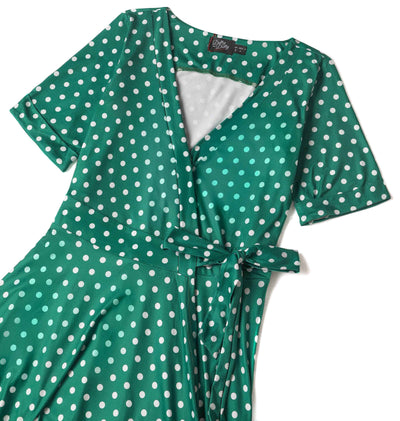 Matilda Dark Green & White Polka Knit Wrap Dress