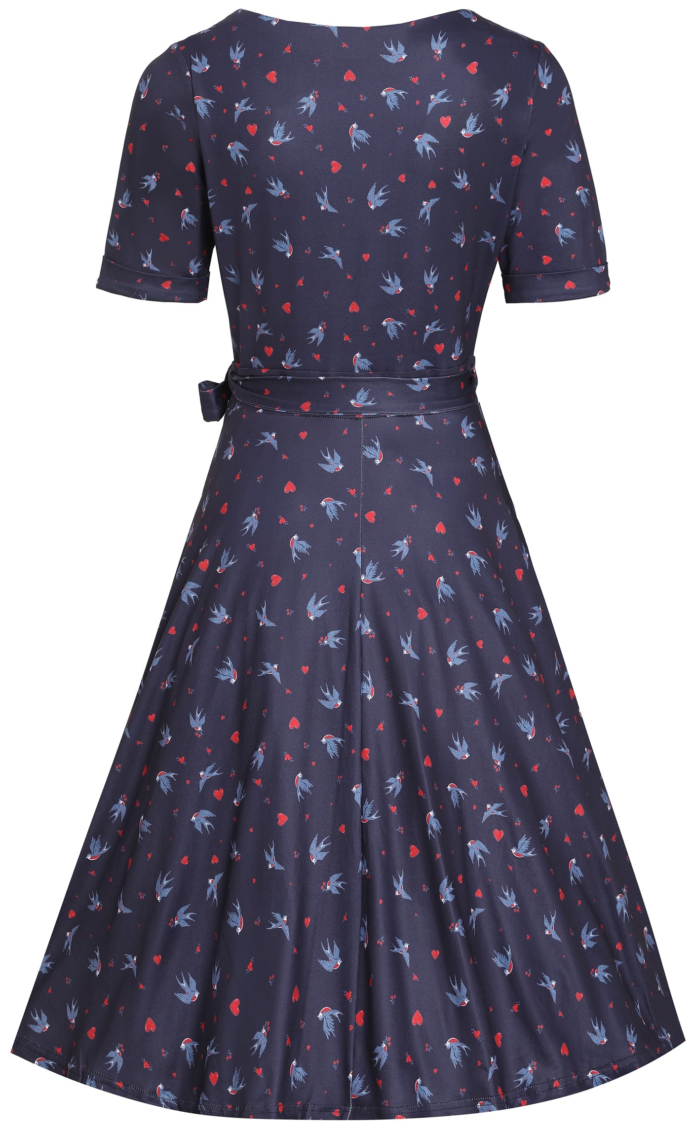 Matilda Navy Blue and Heart Swallow Knit Wrap Dress