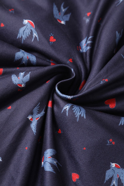 Matilda Navy Blue and Heart Swallow Knit Wrap Dress