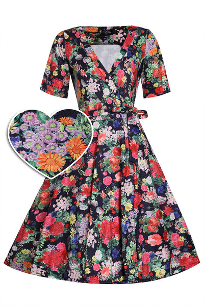 EU Stock-Matilda Midnight Garden Knit Wrap Dress