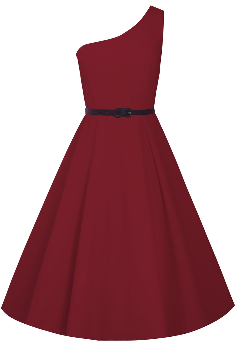 PRE ORDER Susan Radiant Red One-Shoulder Vintage Dress