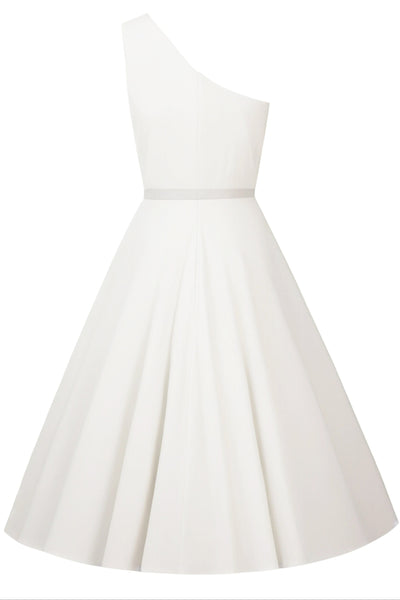 PRE ORDER Susan Asymmetrical Elegant White Vintage Swing Dress