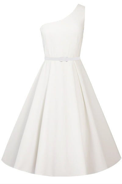 PRE ORDER Susan Asymmetrical Elegant White Vintage Swing Dress