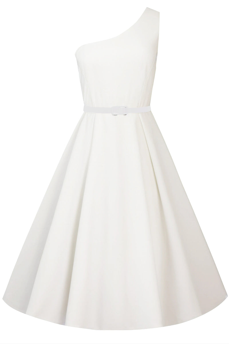 PRE ORDER Susan Asymmetrical Elegant White Vintage Swing Dress