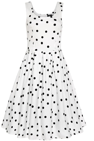 PRE ORDER Amanda Scoop Neck Polka Dot Swing Dress in White-Black