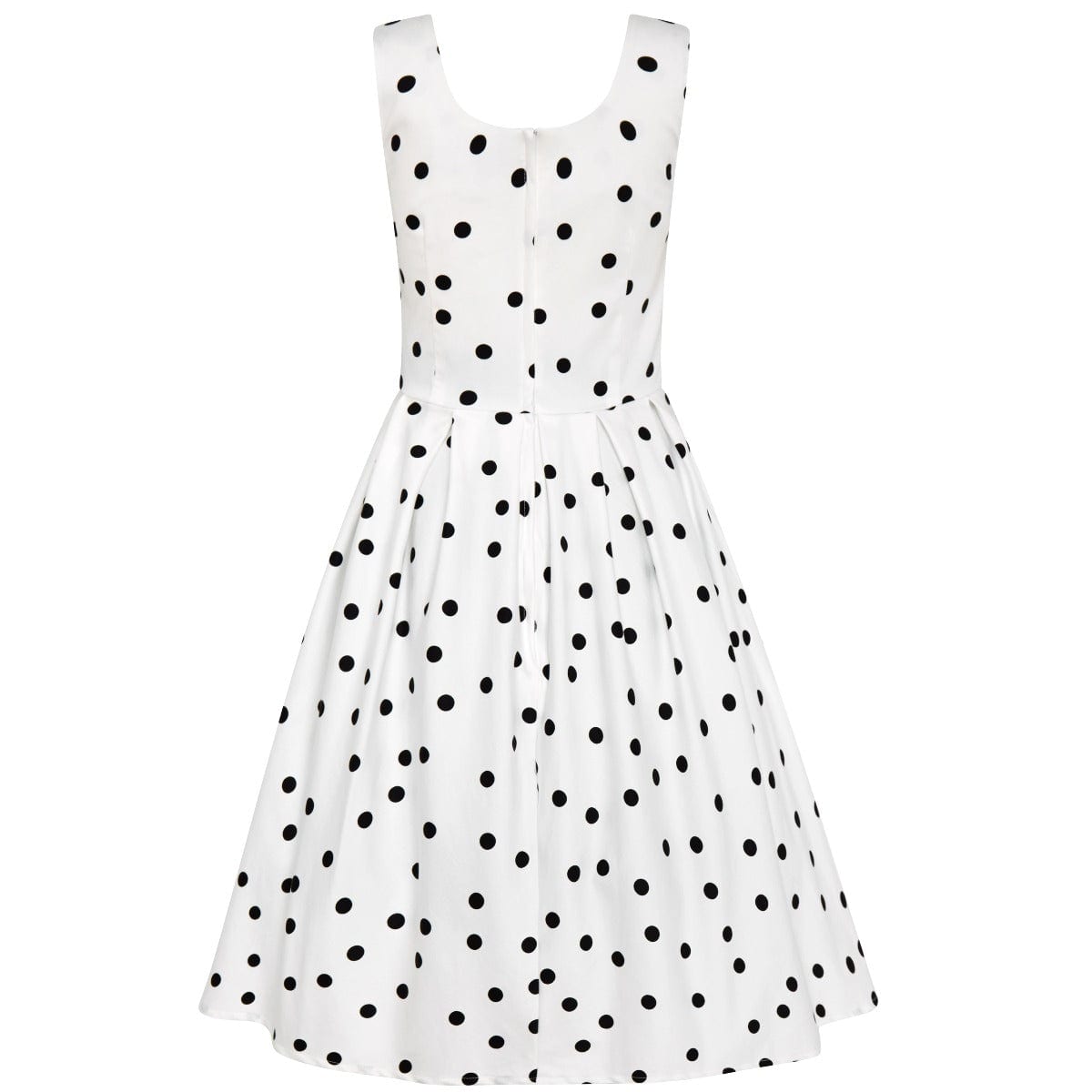 PRE ORDER Amanda Scoop Neck Polka Dot Swing Dress in White-Black