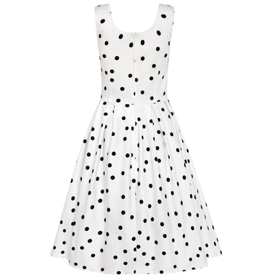 PRE ORDER Amanda Scoop Neck Polka Dot Swing Dress in White-Black