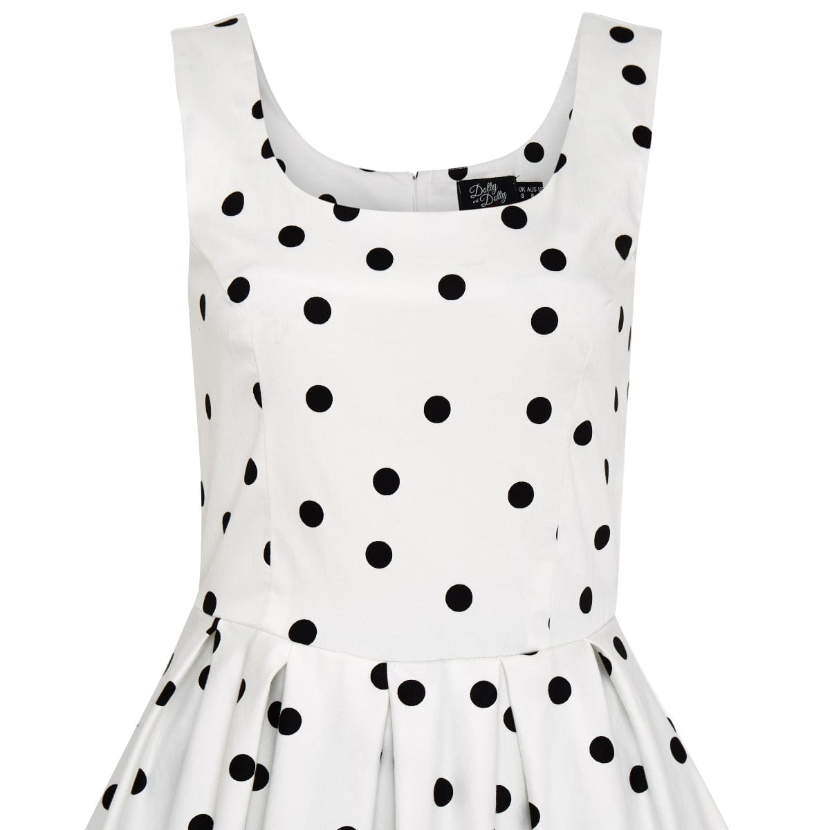 PRE ORDER Amanda Scoop Neck Polka Dot Swing Dress in White-Black