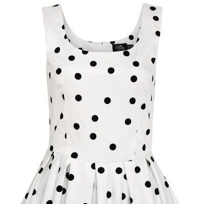 PRE ORDER Amanda Scoop Neck Polka Dot Swing Dress in White-Black