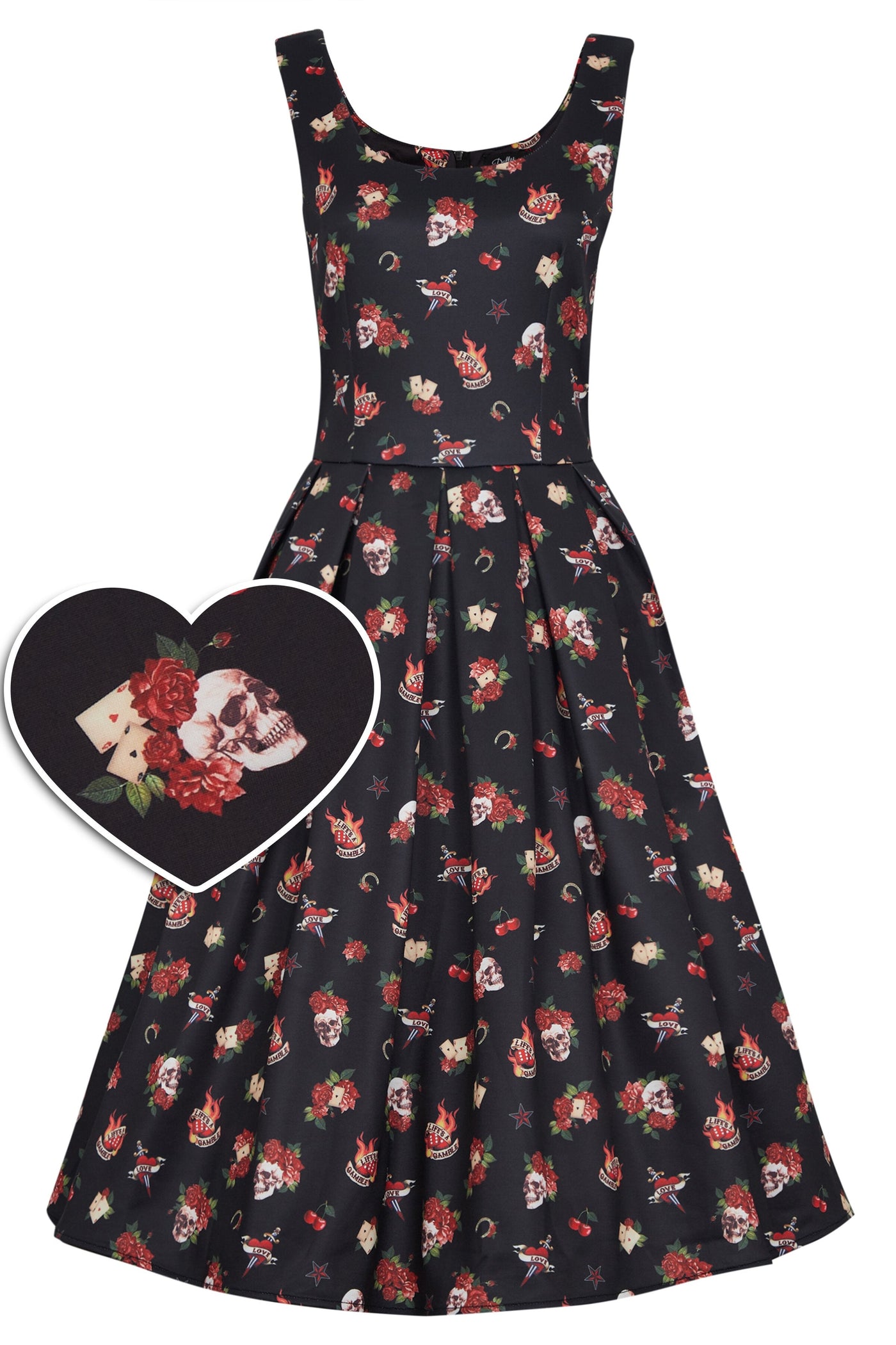Amanda Rockabilly Skull & Rose Swing Dress