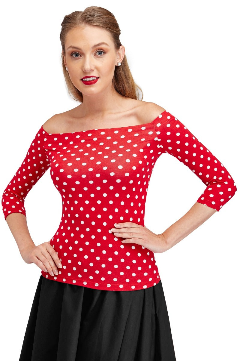 EU STOCK Gloria Bardot Polka Dot Rockabilly Top in Red