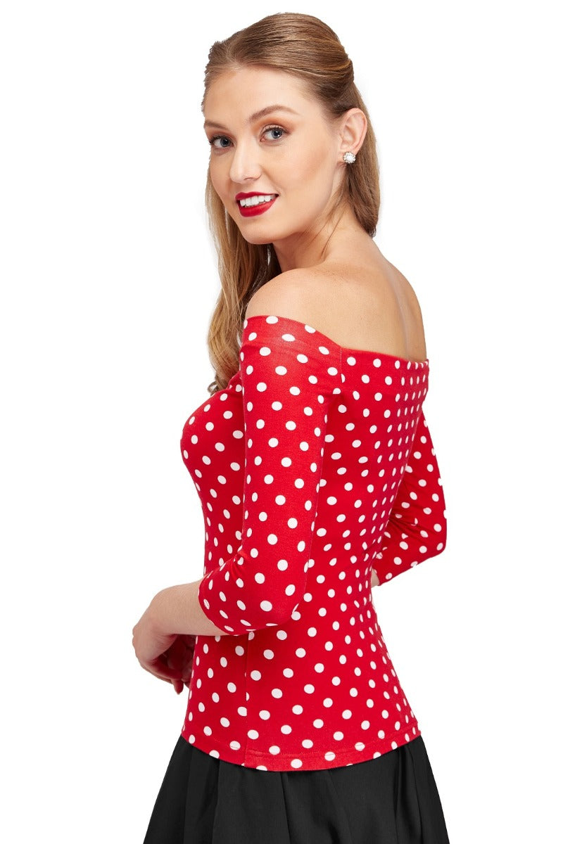 EU STOCK Gloria Bardot Polka Dot Rockabilly Top in Red