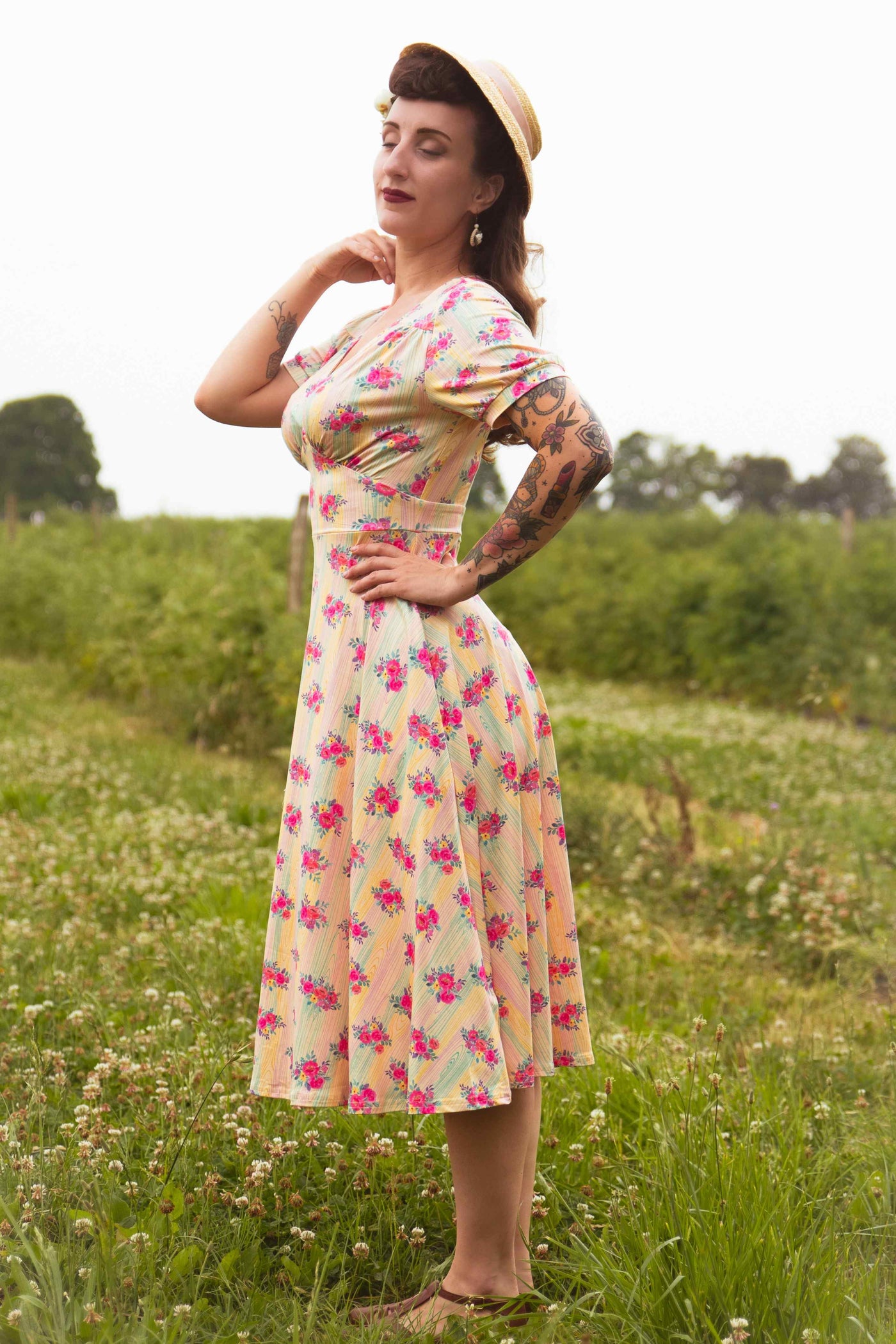 Julia Pastel Floral V-Neck Dress