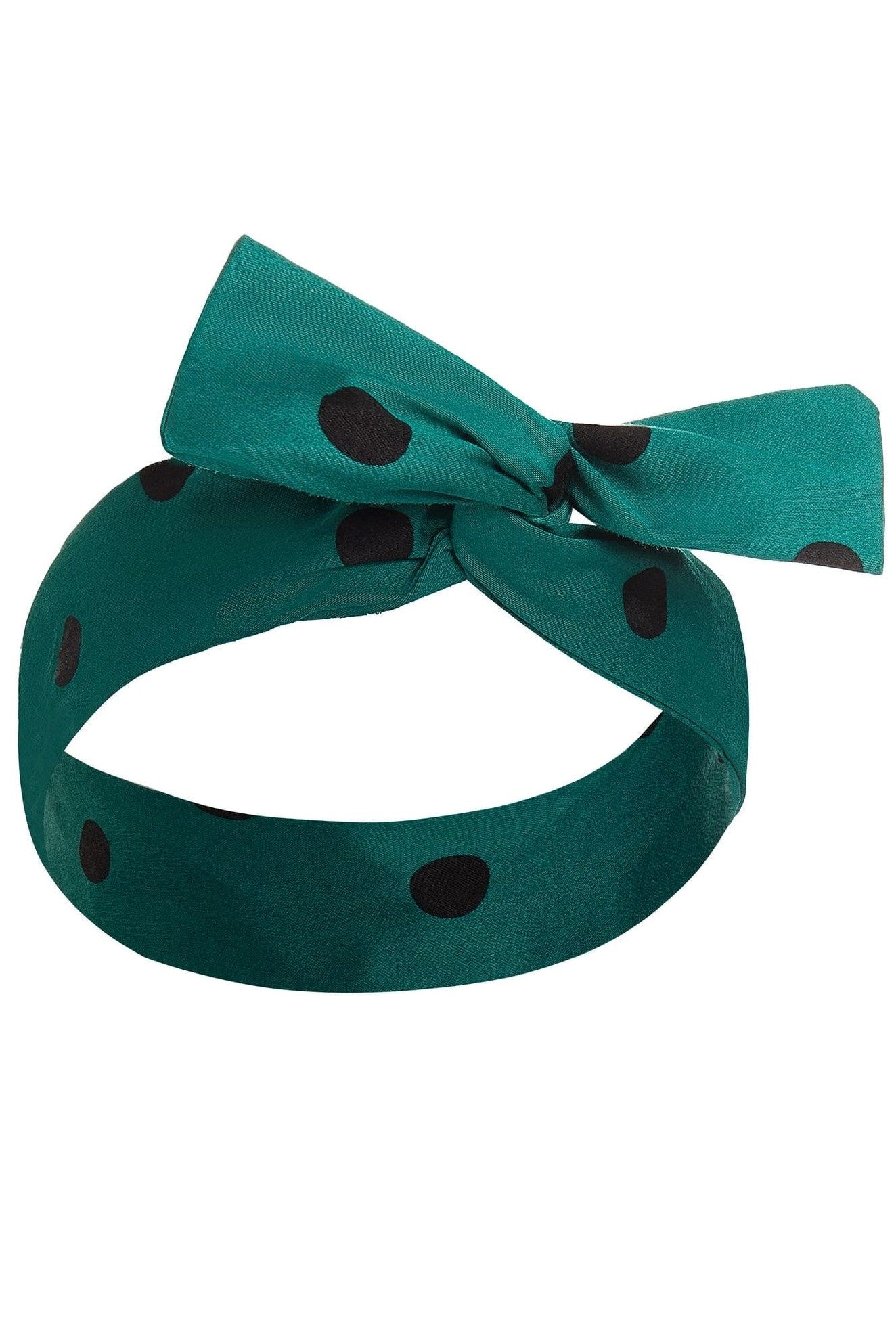 vintage inspired Bow Tie headband in Green-Big Black Polka dots