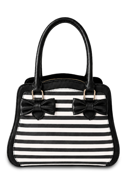 Vivianne Classic Black and White Stripes Bow Bag