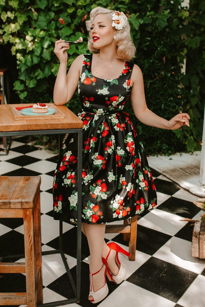 Women's Black Strawberry Swing Dress 