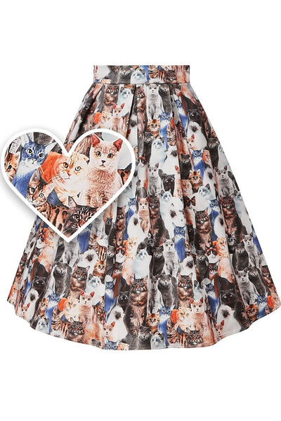 Woman's Box Pleat Skirt in Cute Cat Print